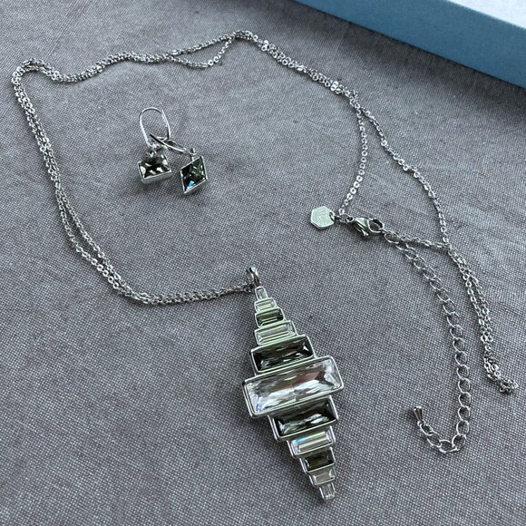 Swarovski: Touchstone Crystal CYLONE Necklace/Pendant & PRIMA Earrings, Rhodium